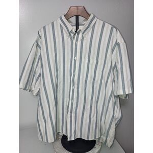 Manhattan: Blue/Grey/White Striped Short-Sleeve Button Down Shirt, Men Neck 18.5